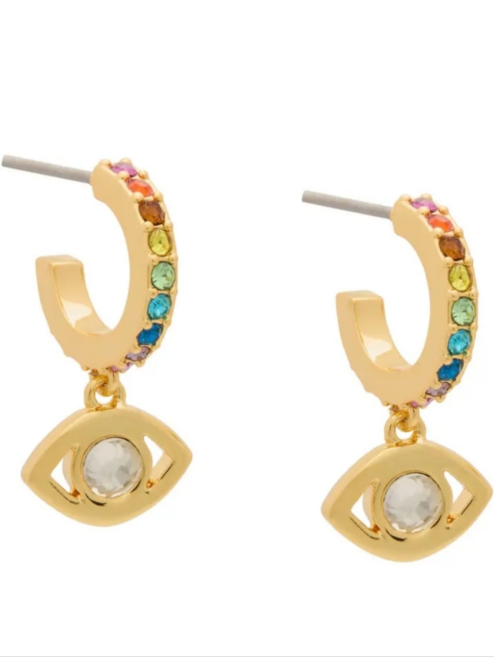 Kurt Geiger Gold Evil Eye Hoop Drop Earrings with Clear Stones